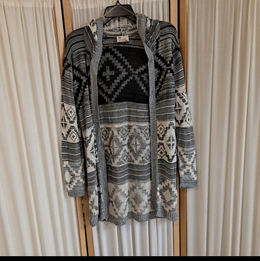 SAY WHAT NY Geometric Hooded Cardigan Tunic, small
